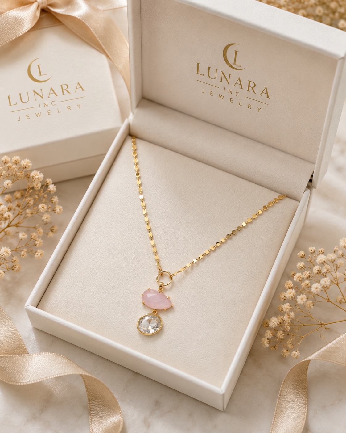 Lunara Pink Crystal Drop Necklace