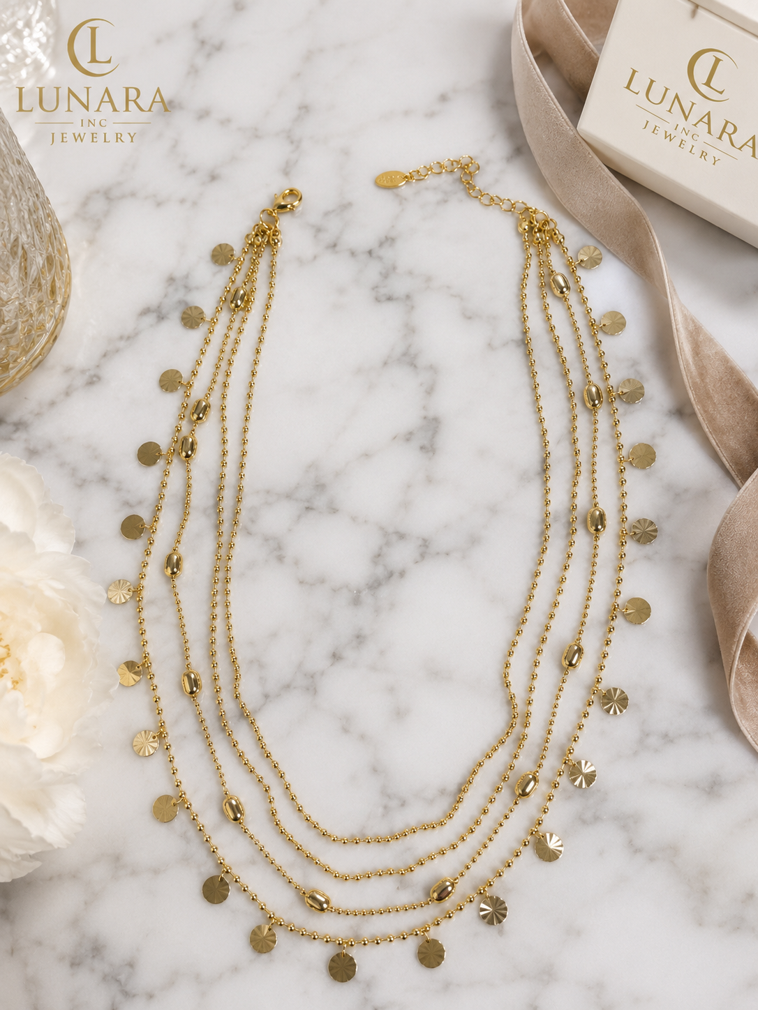 Four-Layer Disc Charm Necklace