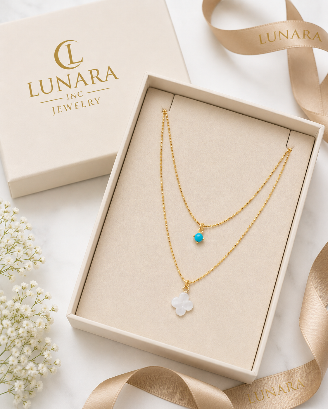 Double Layer Clover & Turquoise Necklace