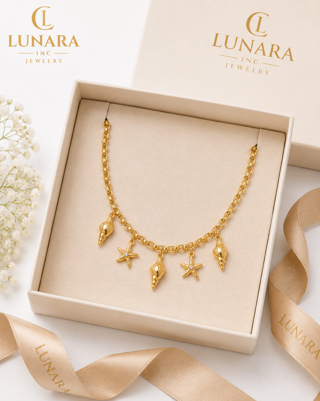 Seashell & Starfish Charm Necklace
