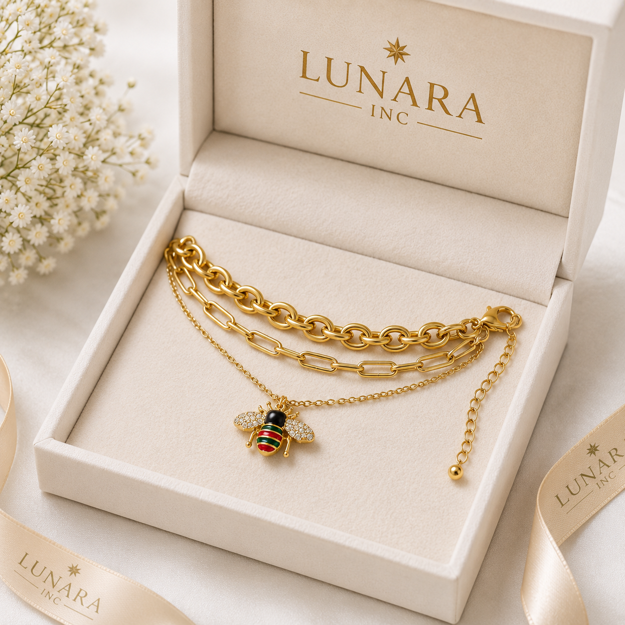 Layered Bee Charm Bracelet