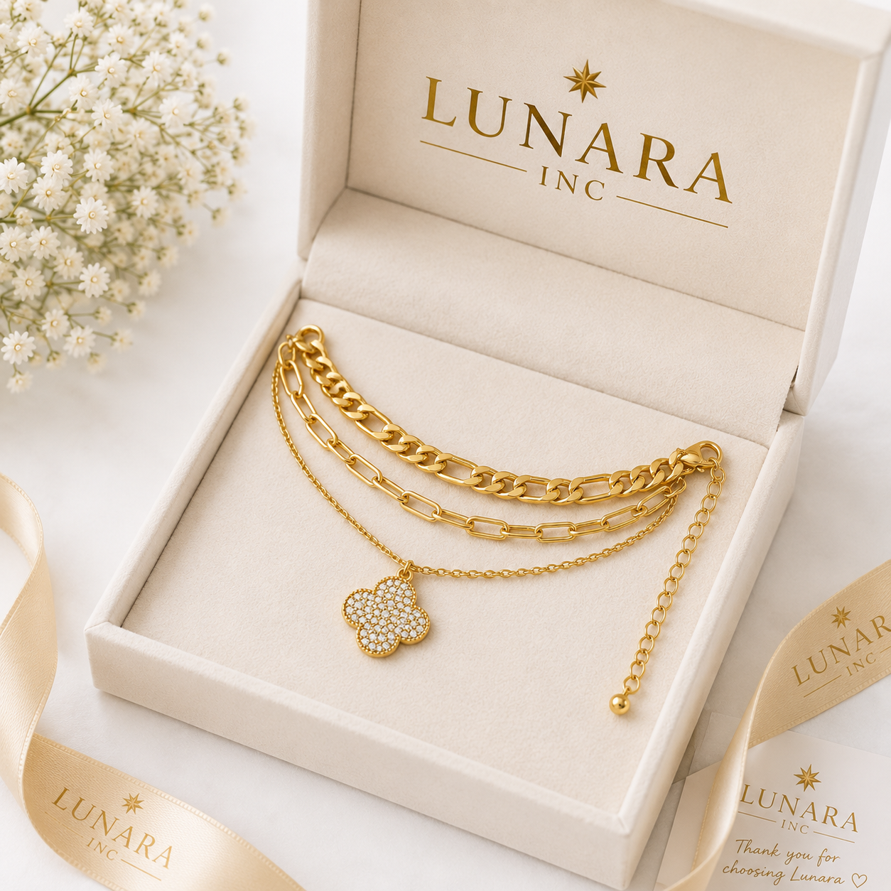 Layered Clover Charm Bracelet