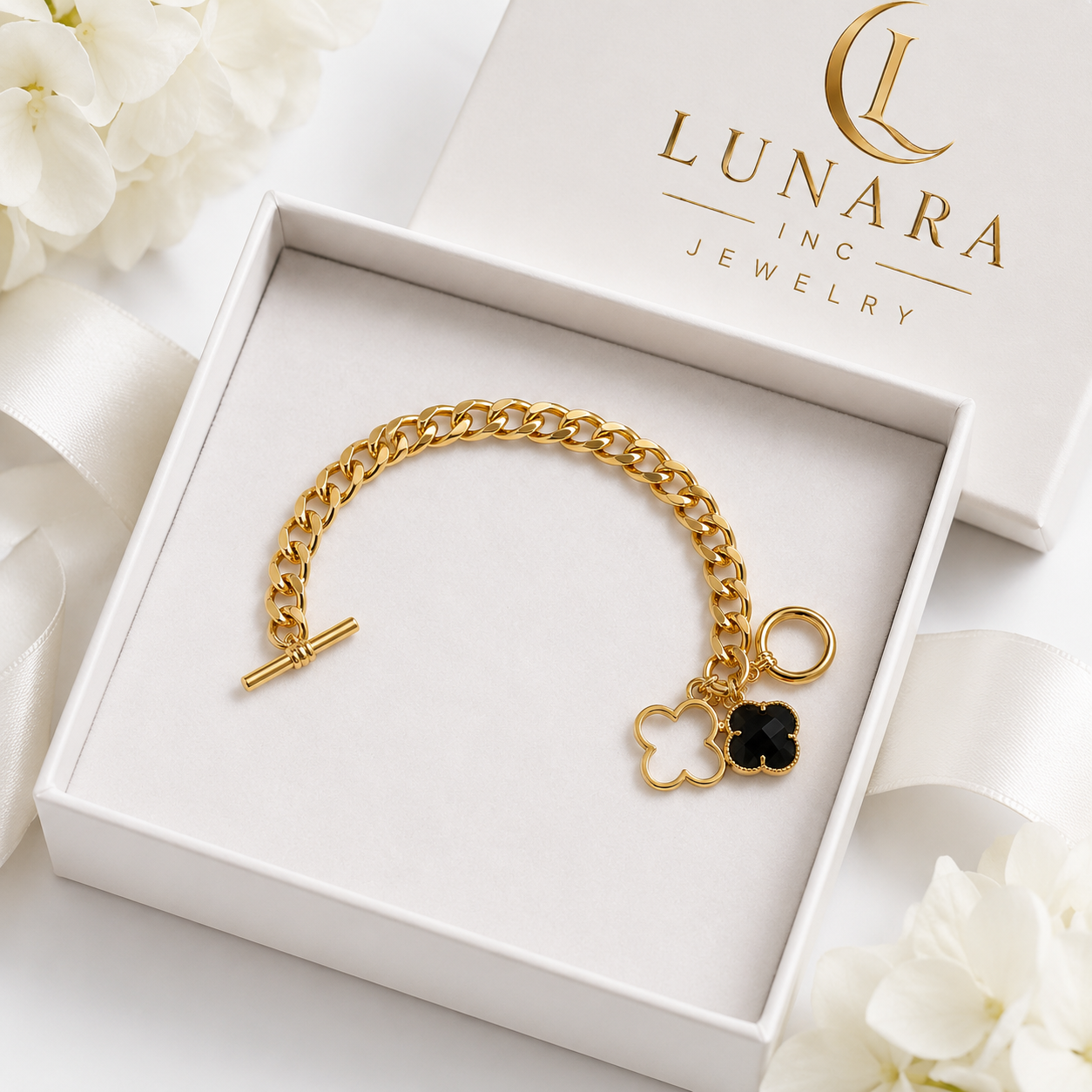 Clover Charm Cuban Link Bracelet