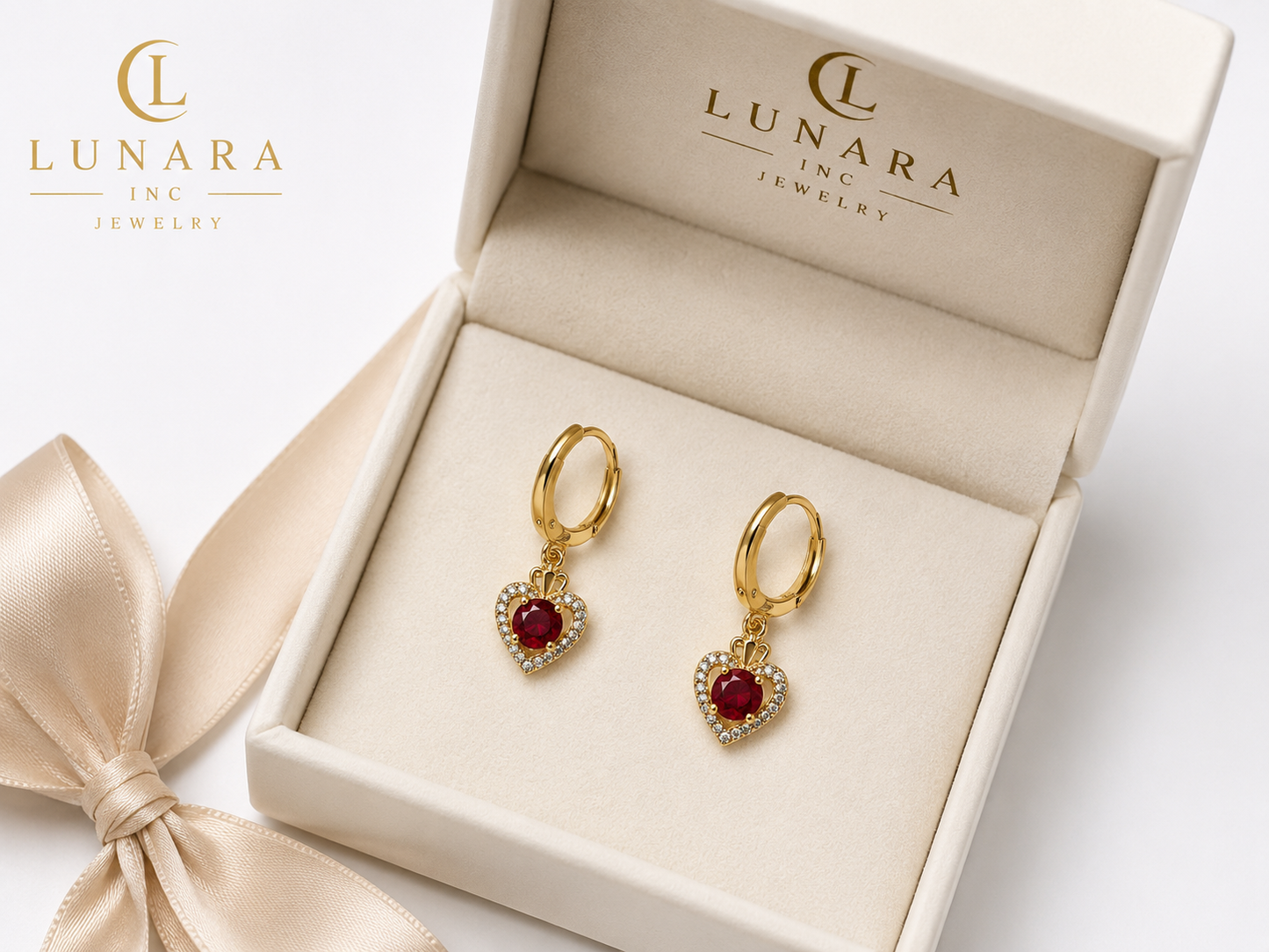 Ruby Heart Halo Huggie Earrings