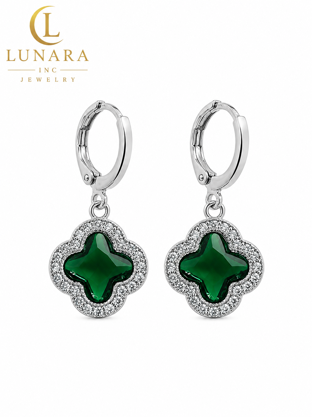 Sparkling Clover Huggie Earrings