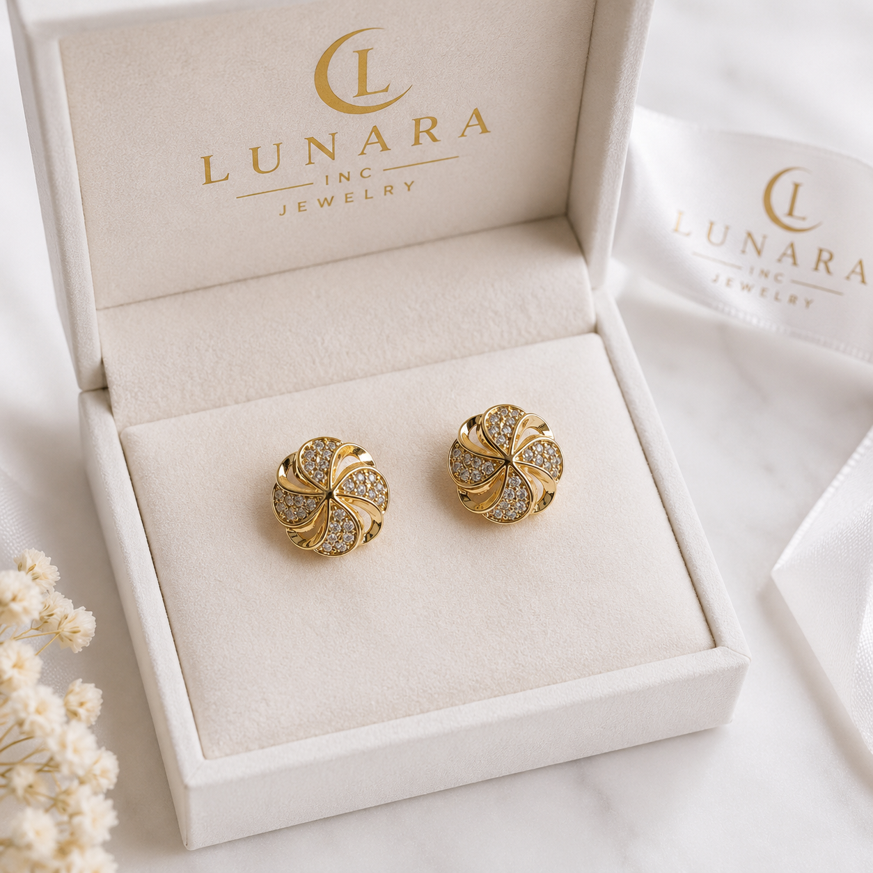 Sparkling Swirl Flower Stud Earrings