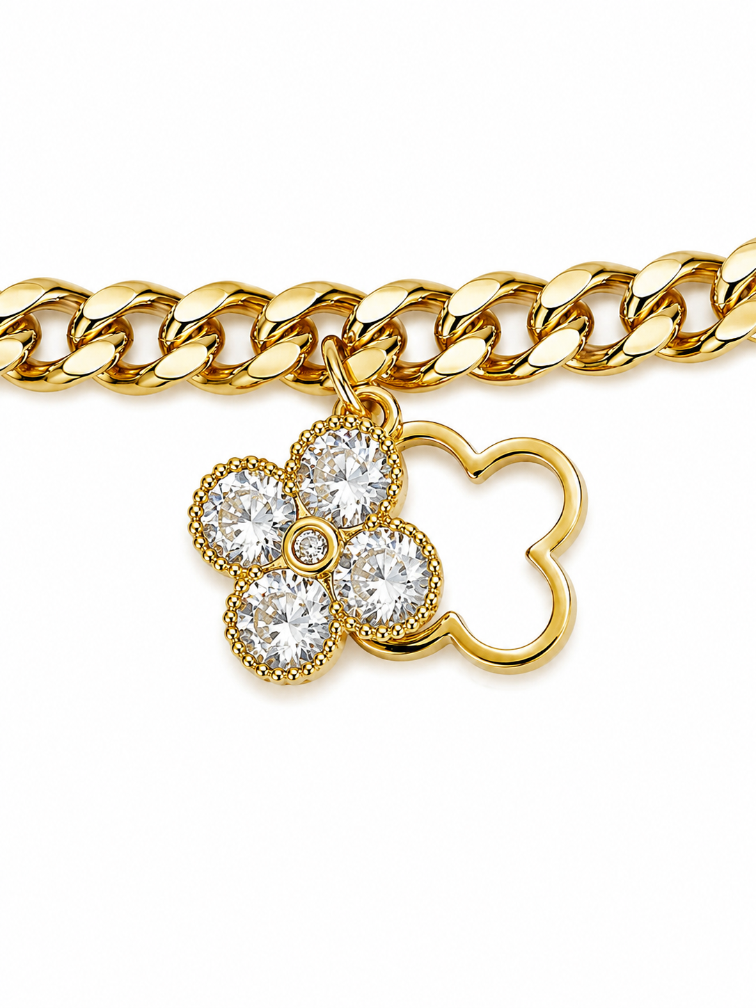 Lucky Clover Charm Cuban Link Bracelet