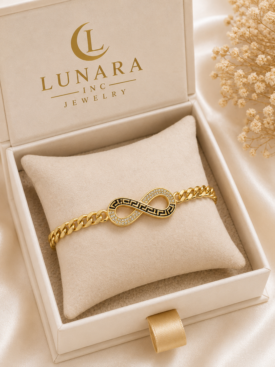 Greek Key Infinity Cuban Link Bracelet