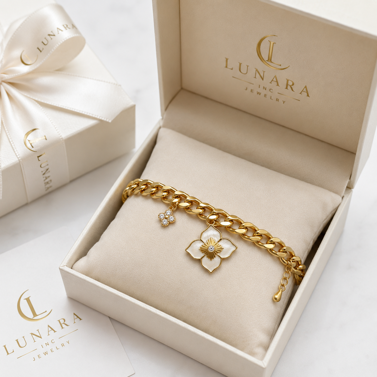 Lunara Bloom Charm Cuban Bracelet