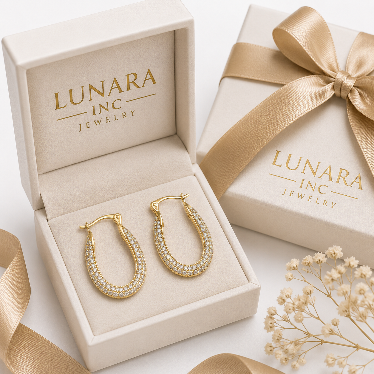 Lunara Luxe Pavé Oval Hoop Earrings