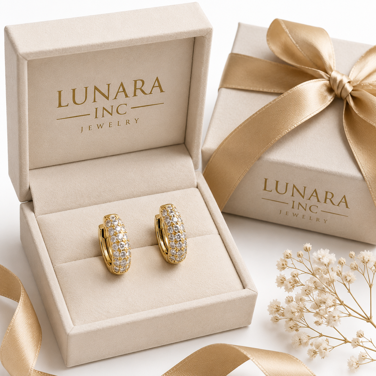 Lunara Pavé Huggie Hoop Earrings – Gold