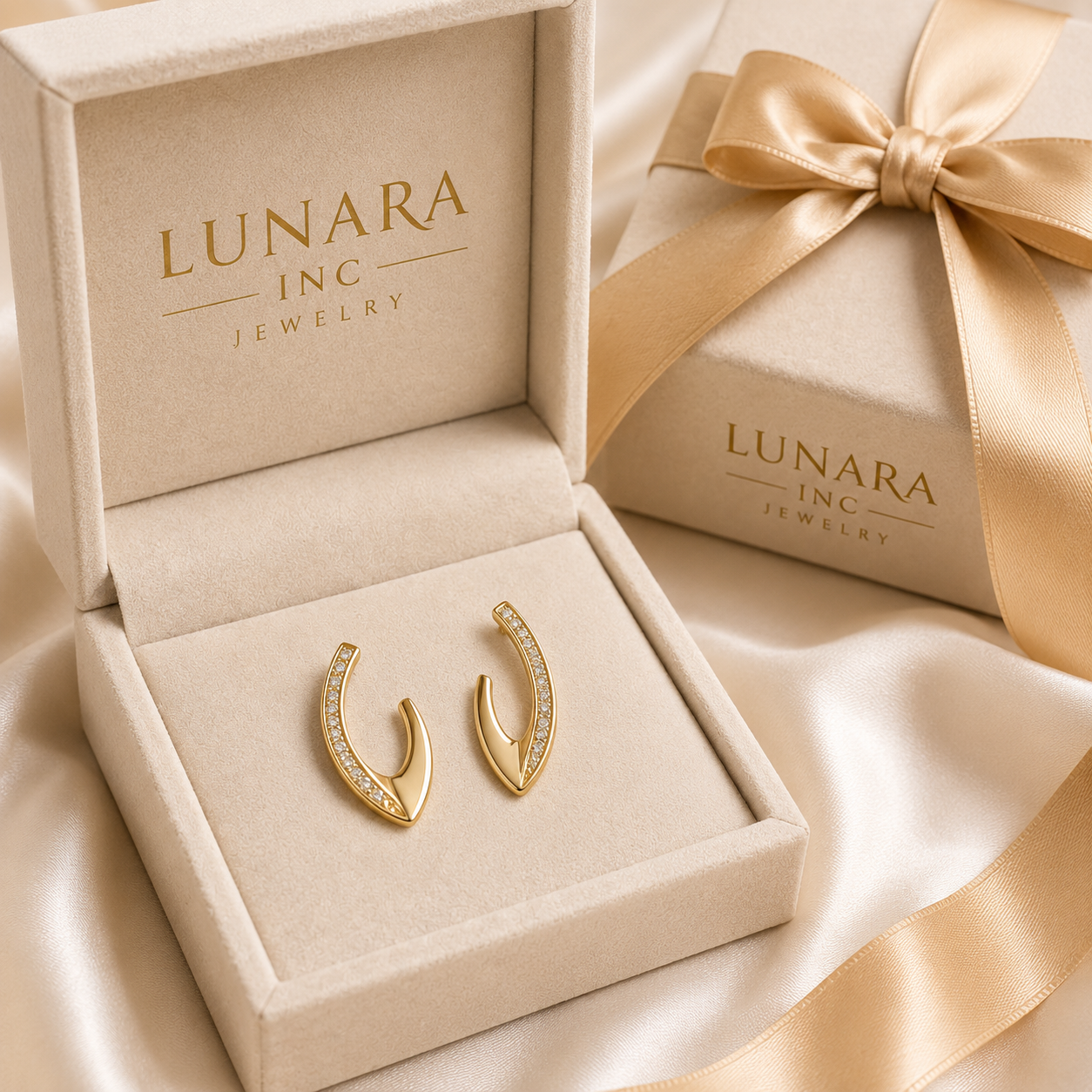 Lunara Pavé Curved Hoop Earrings