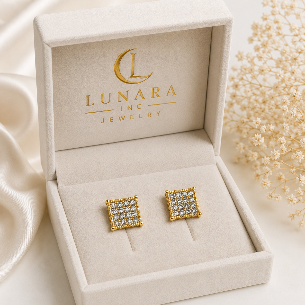 Royal Pave Square Stud Earrings
