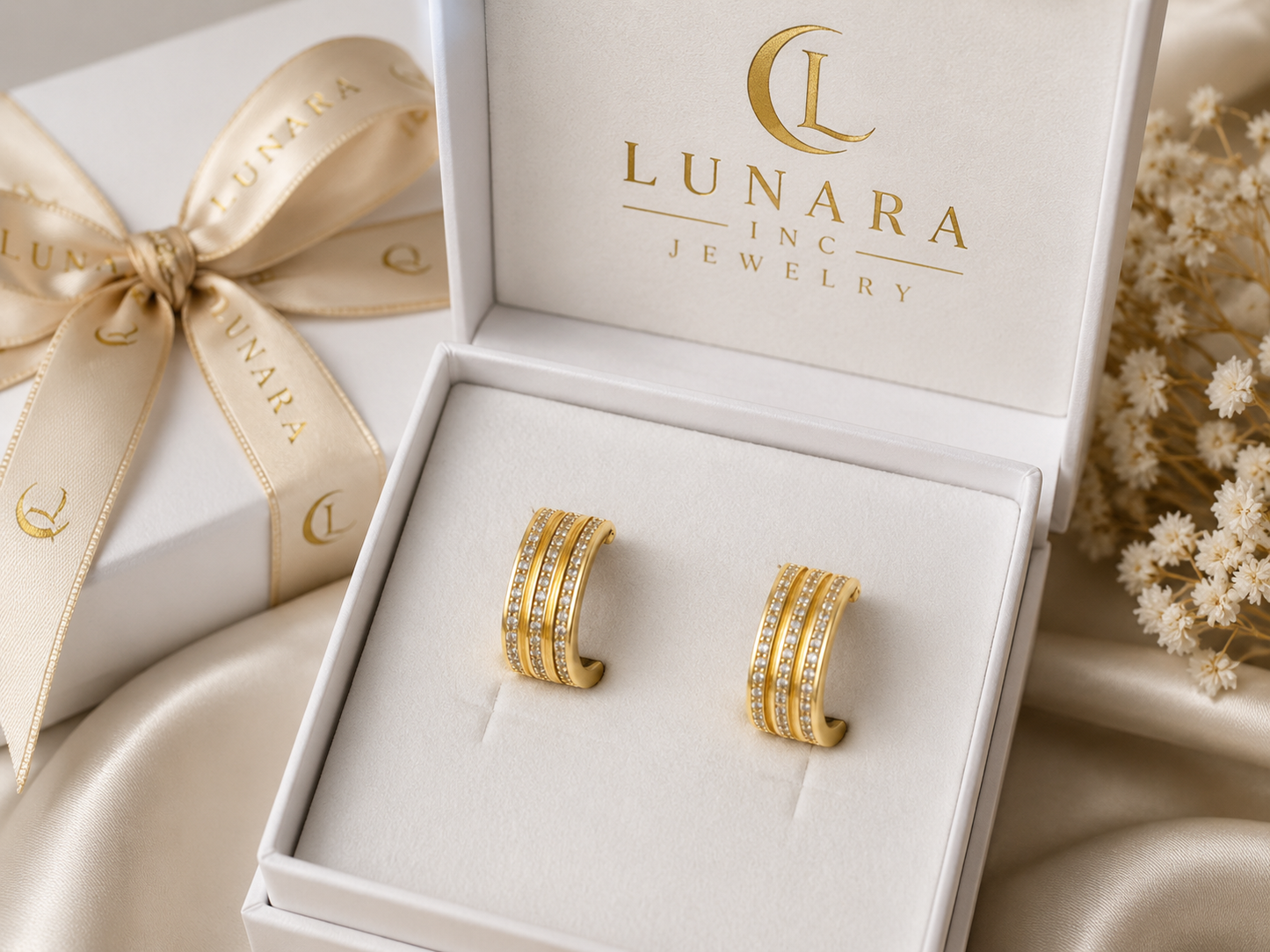 Triple Row Pavé Open Hoop Earrings