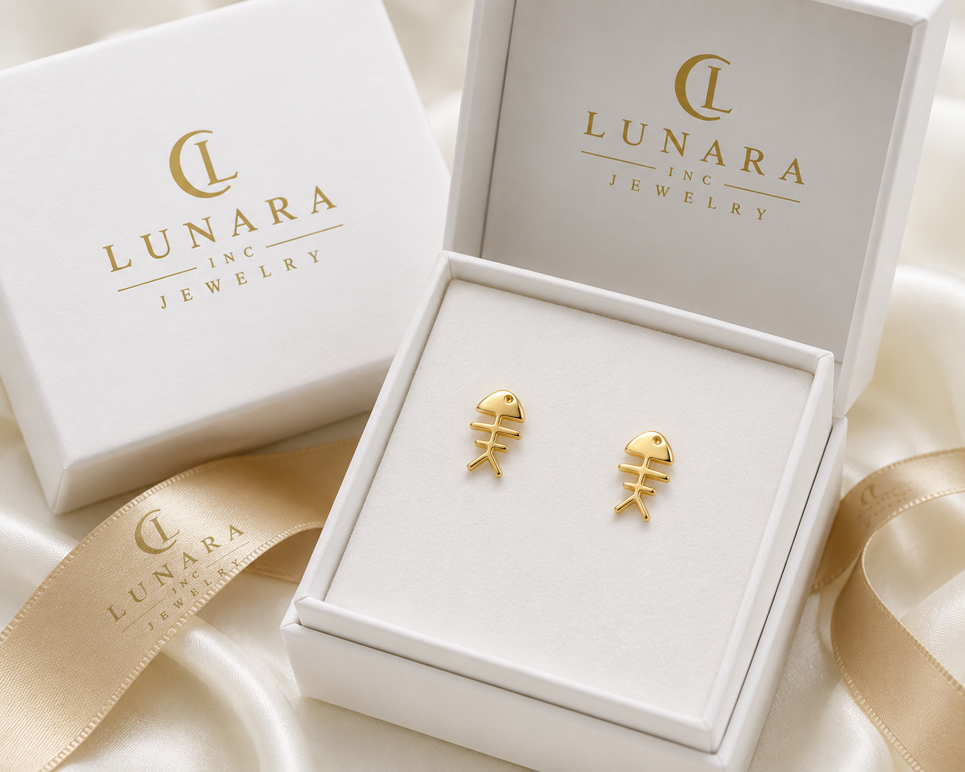 Lucky Fishbone Stud Earrings