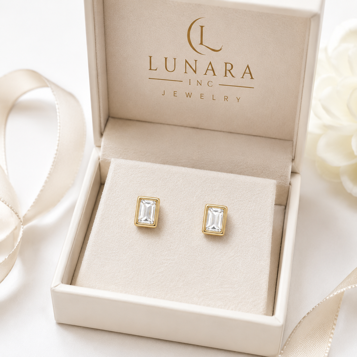 Clear Emerald-Cut Stud Earrings