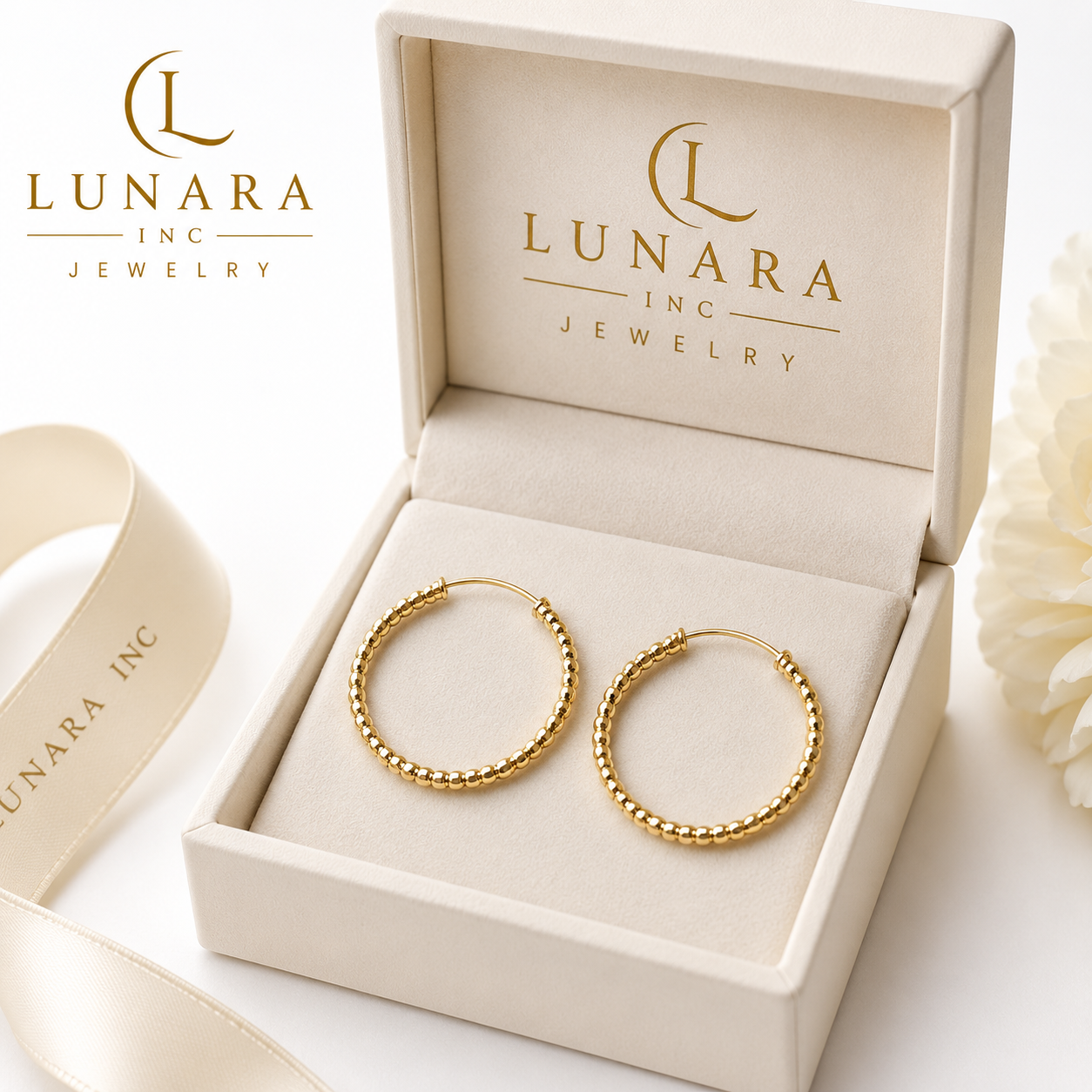 Beaded Gold Hoop Earrings | Classic Textured Hoops
