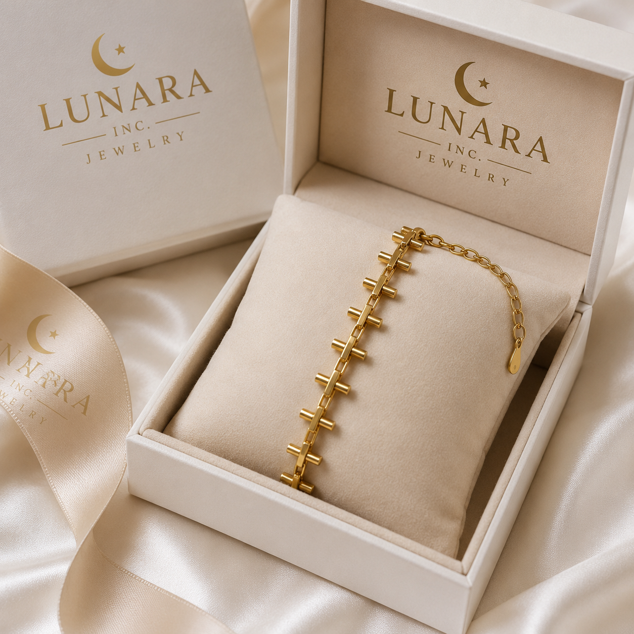 Brazilian Gold Filled Geometric Link Bracelet | Minimalist Adjustable Bracelet for Women