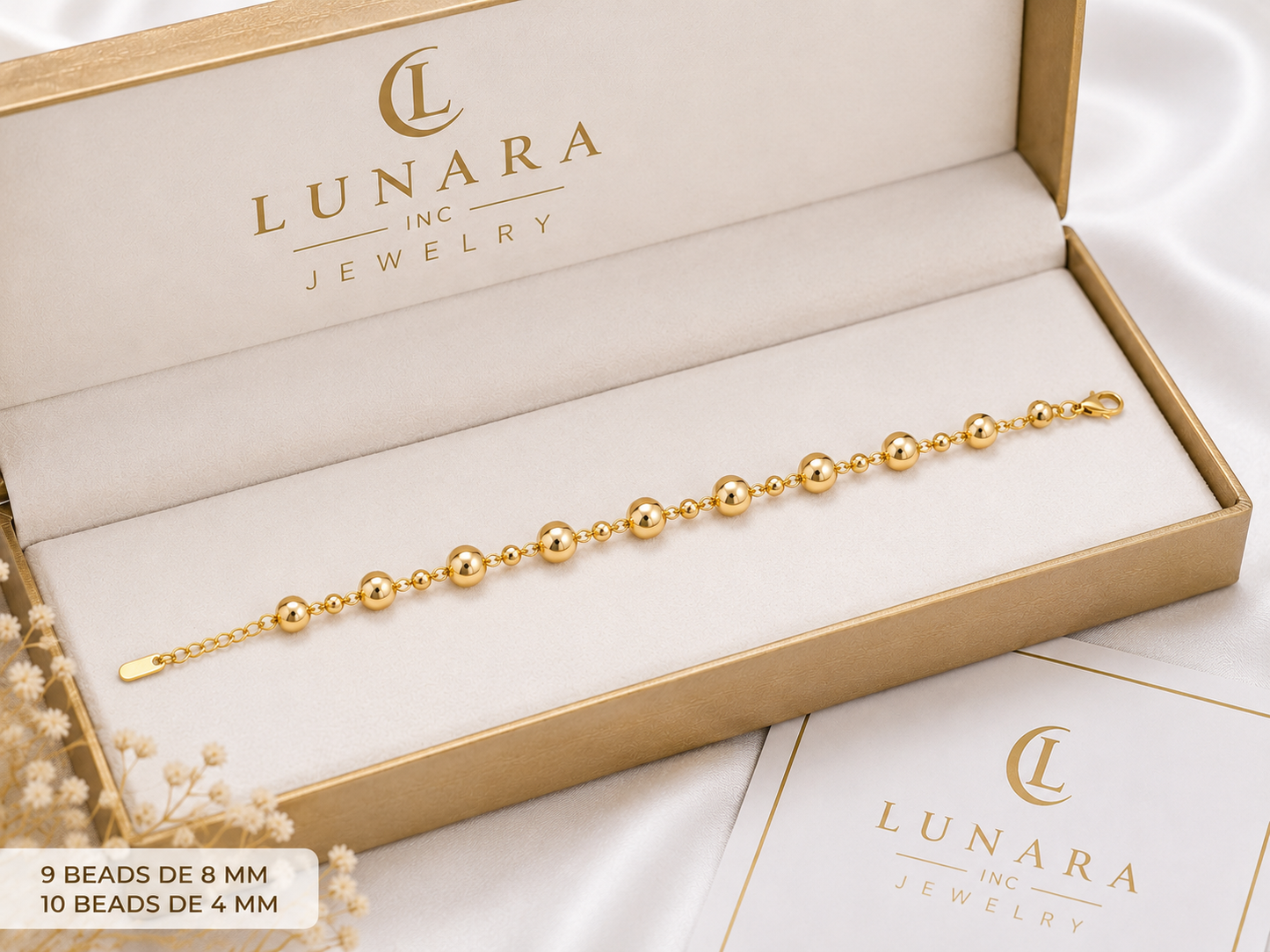 Lunara Gold Beaded Bracelet – 8 mm & 4 mm Ball Bracelet
