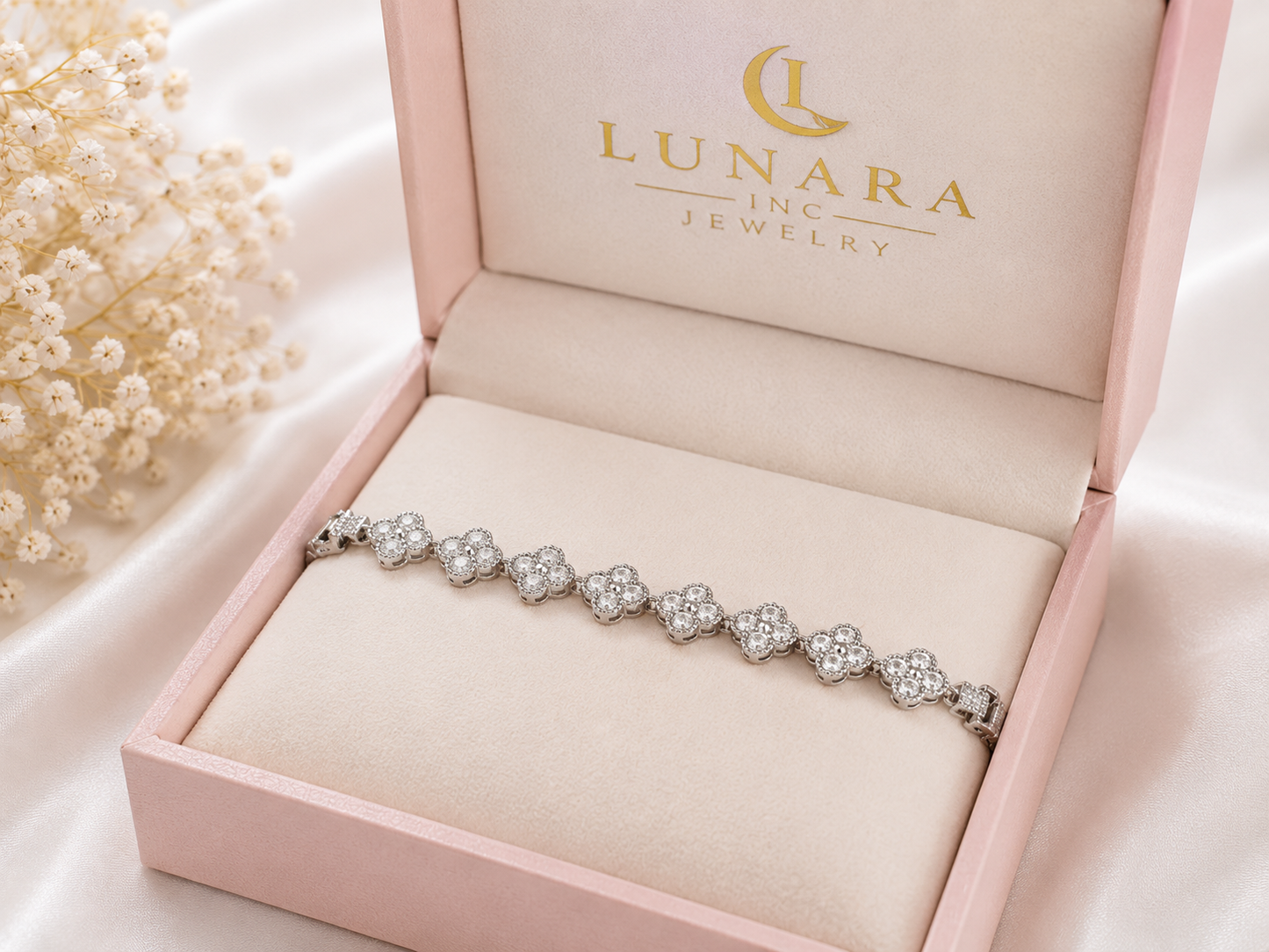 Lunara Crystal Flower Bracelet – Silver Tone