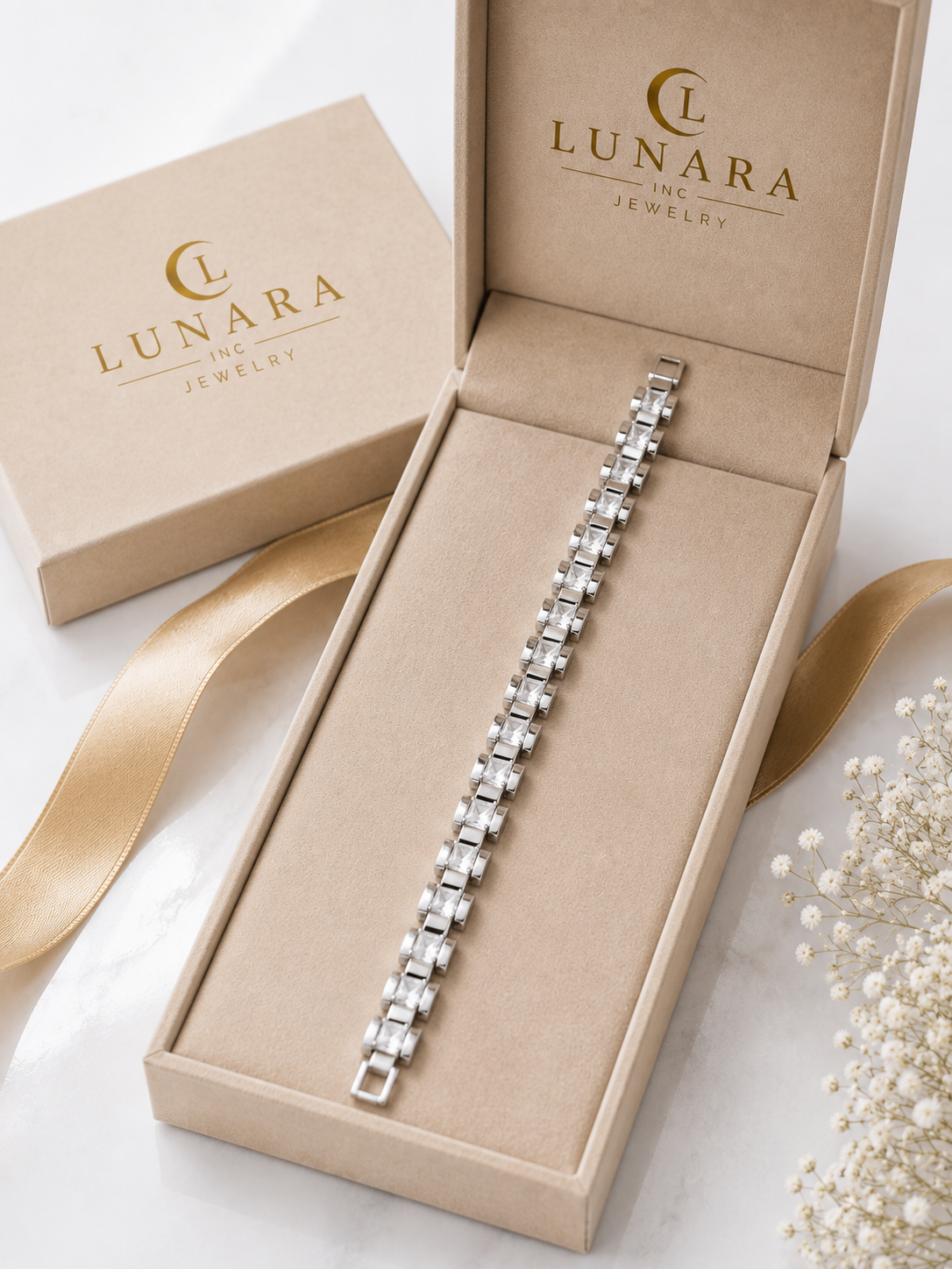 Silver Princess Cut Link Bracelet