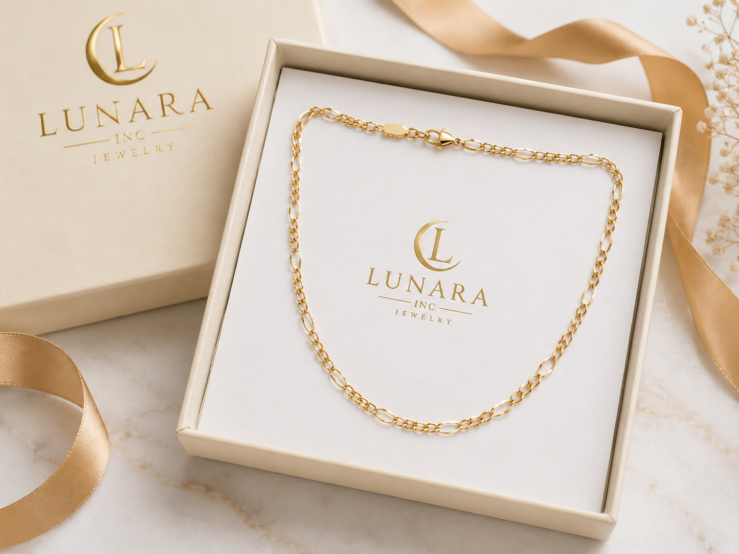 14K Gold Figaro Chain Necklace – Classic Italian Style for Women