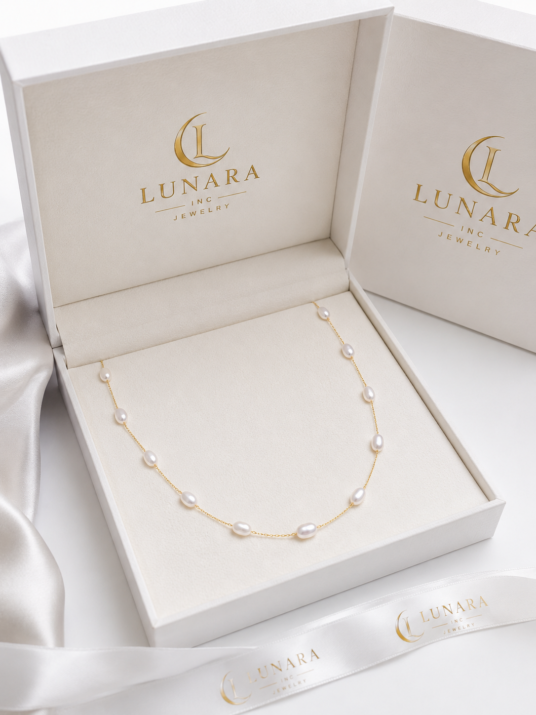 Lunara Freshwater Pearl Station Necklace – Gold Dainty Chain | Elegant Minimalist Necklace for Women