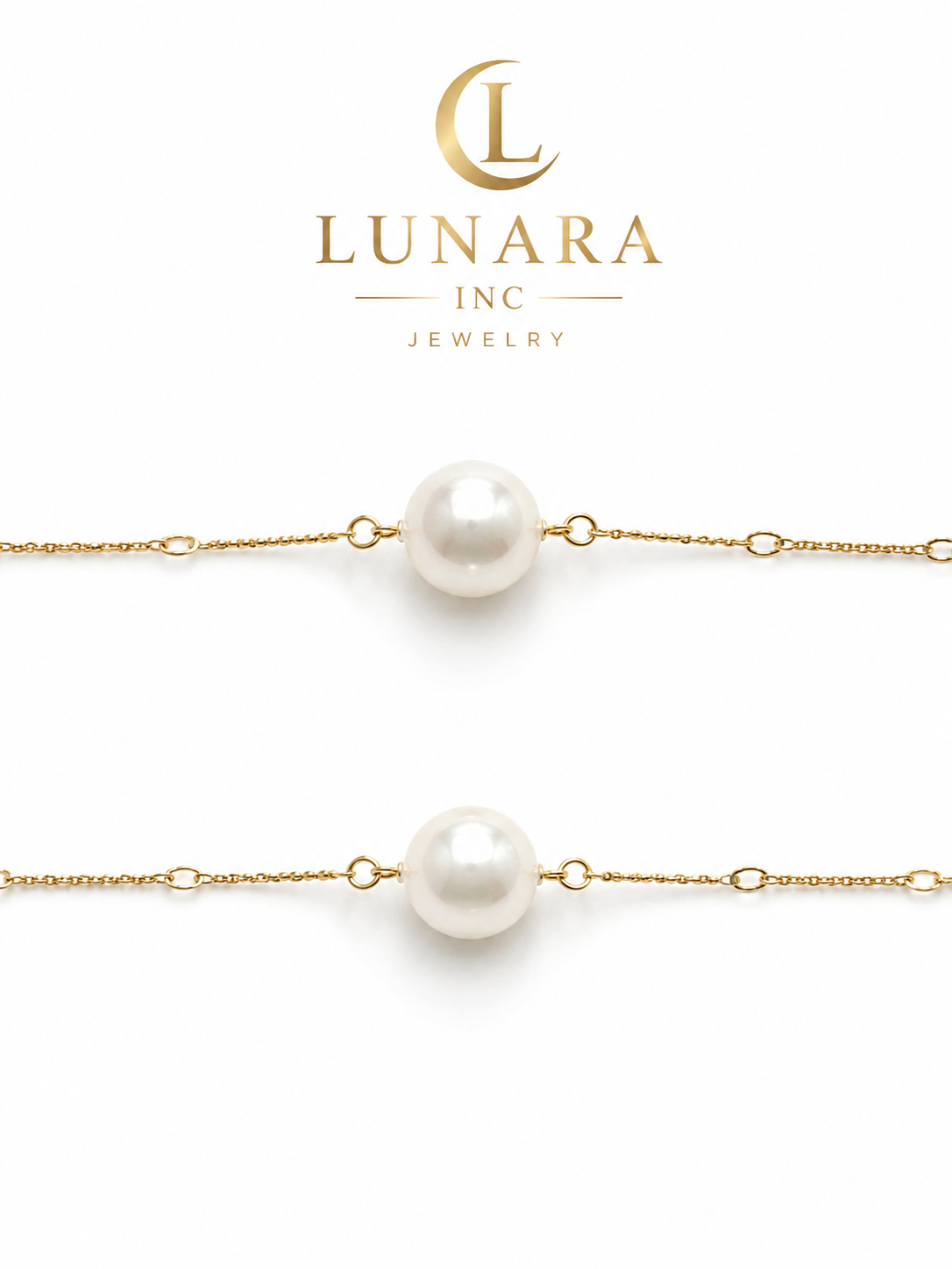 Lunara Gold Solitaire Pearl Necklace – Minimalist Floating Pearl Necklace for Women