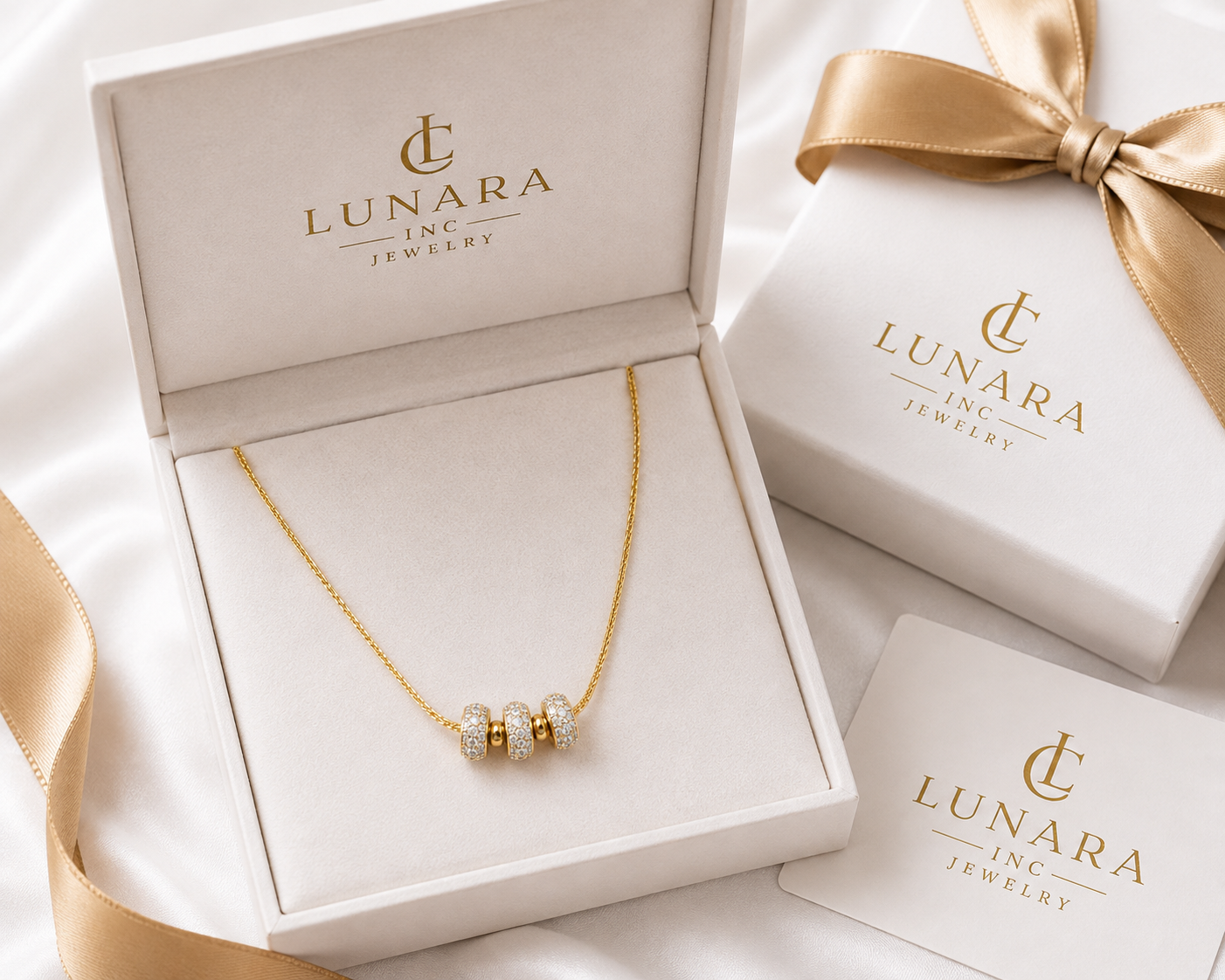 Lunara 14K Gold CZ Bead Necklace – Minimalist Snake Chain Necklace for Women