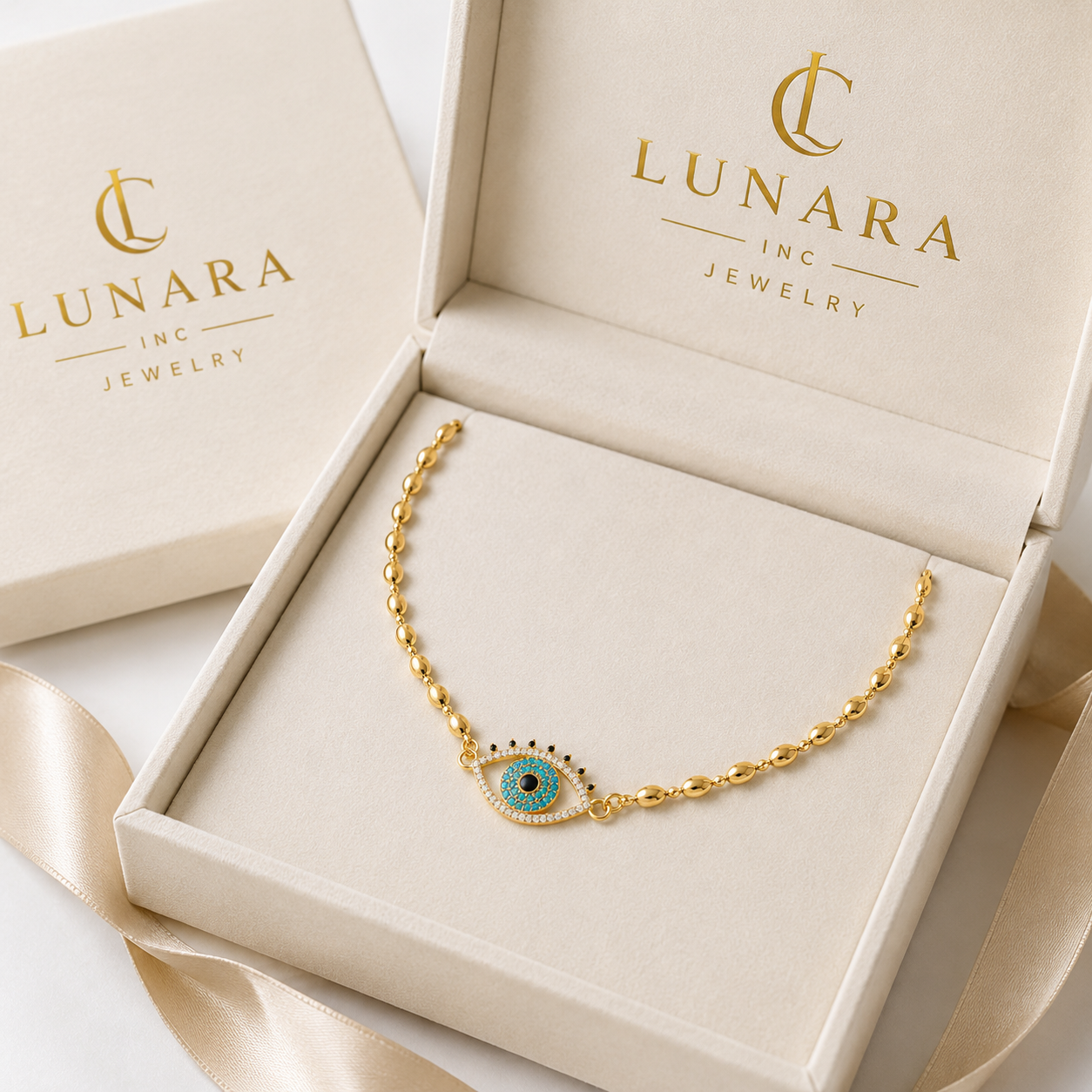 Lunara 14K Gold Evil Eye Choker Necklace – Blue CZ Protection Necklace for Women