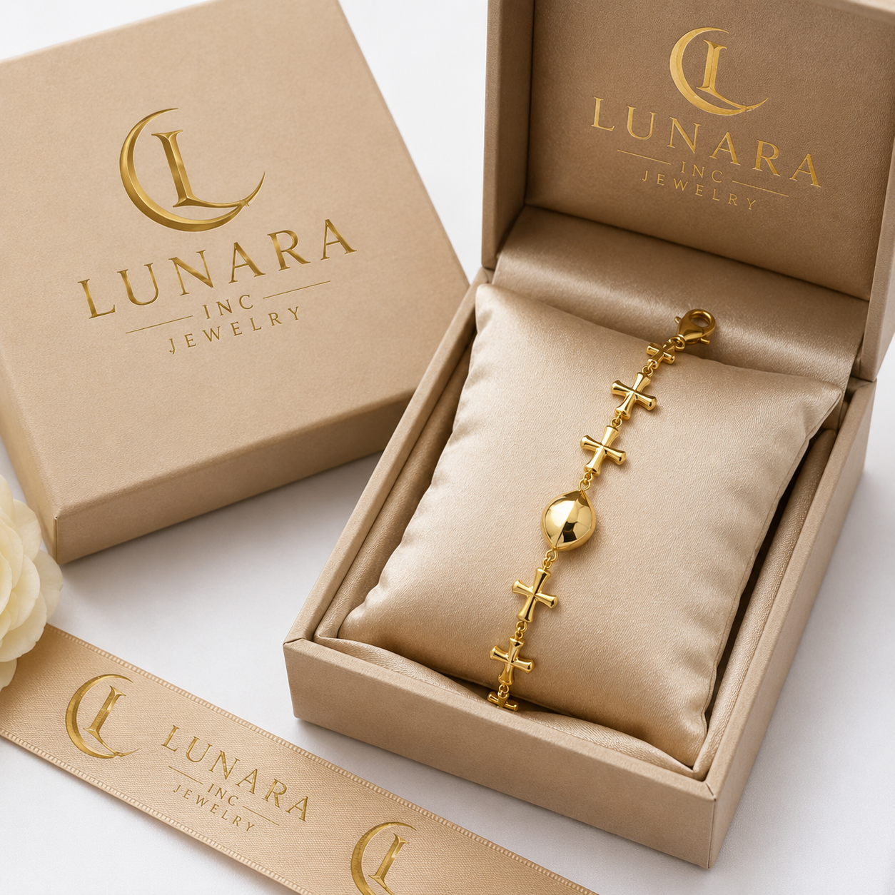 Gold Cross Bracelet with Center Bead – Adjustable Faith Bracelet for Women