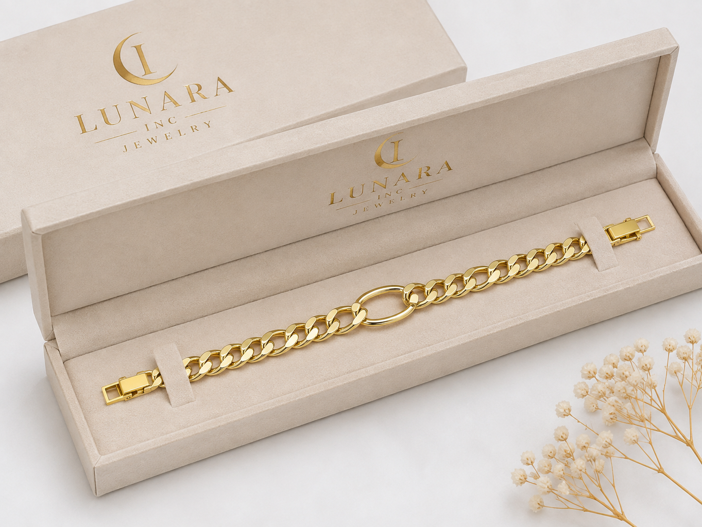 Gold Cuban Link Bracelet with Oval Center Link