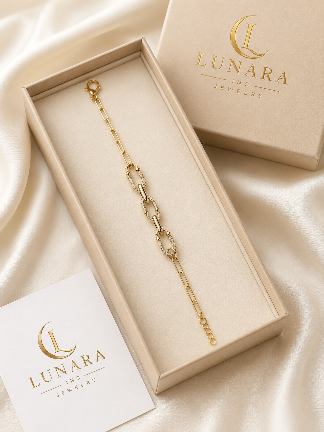 Lunara Gold Paperclip Link Bracelet with Pavé Crystal Accents