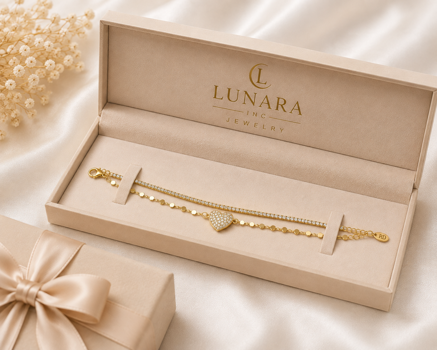 Layered Heart Tennis Bracelet – Gold Plated