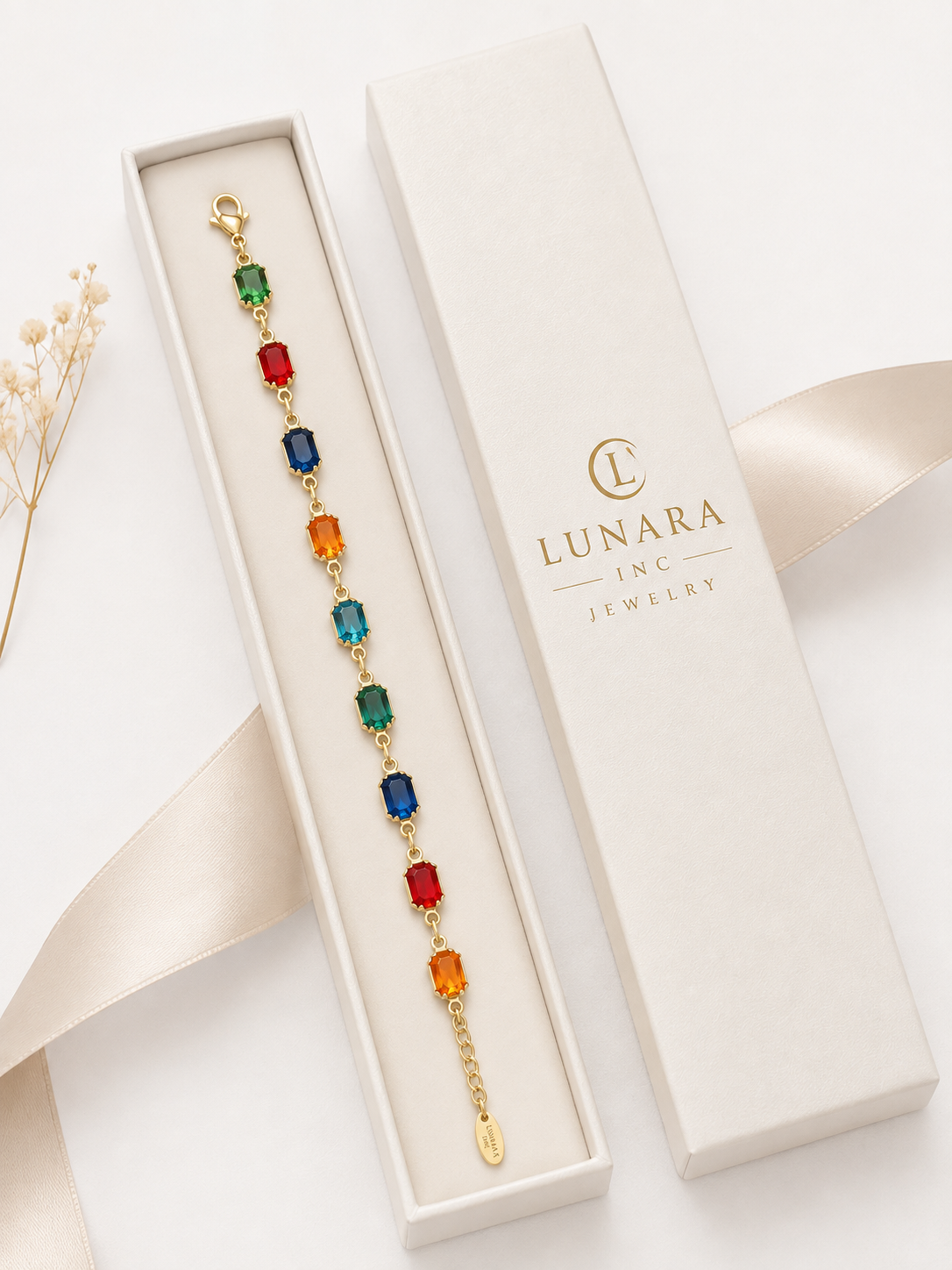 Rainbow Gemstone Link Bracelet