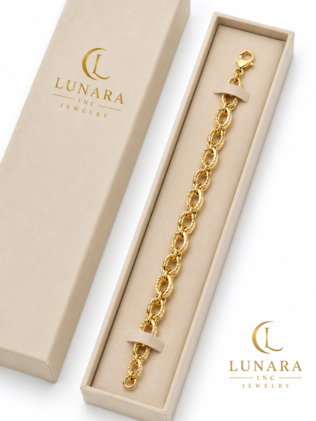 Double Interlocking Textured Link Gold Bracelet ✨