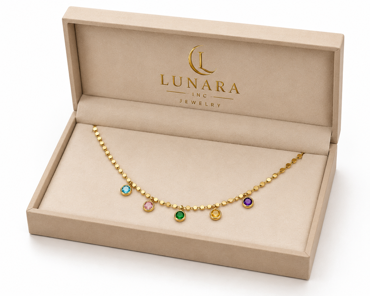 Multicolor Gemstone Disc Charm Necklace