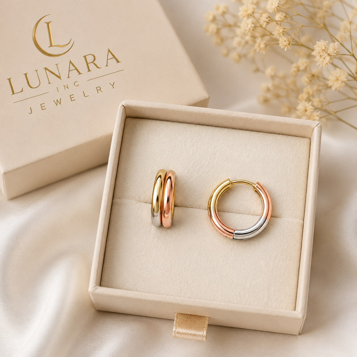 Tri-Tone Elegance Hoop Earrings