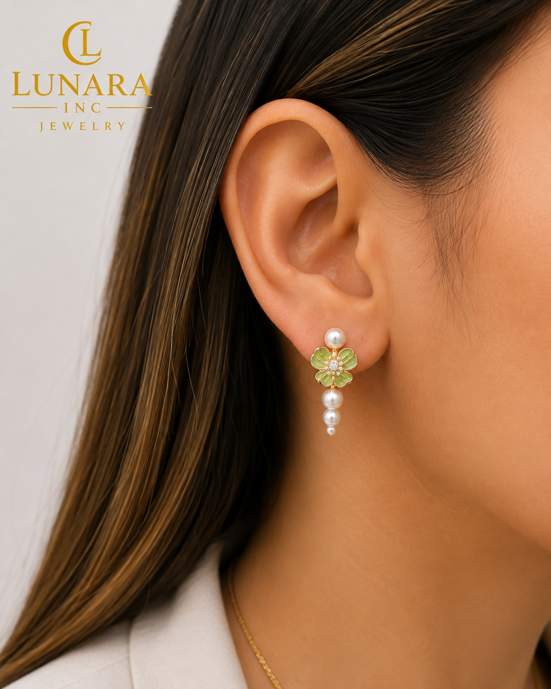 Pearl Garden Green Flower Earrings
