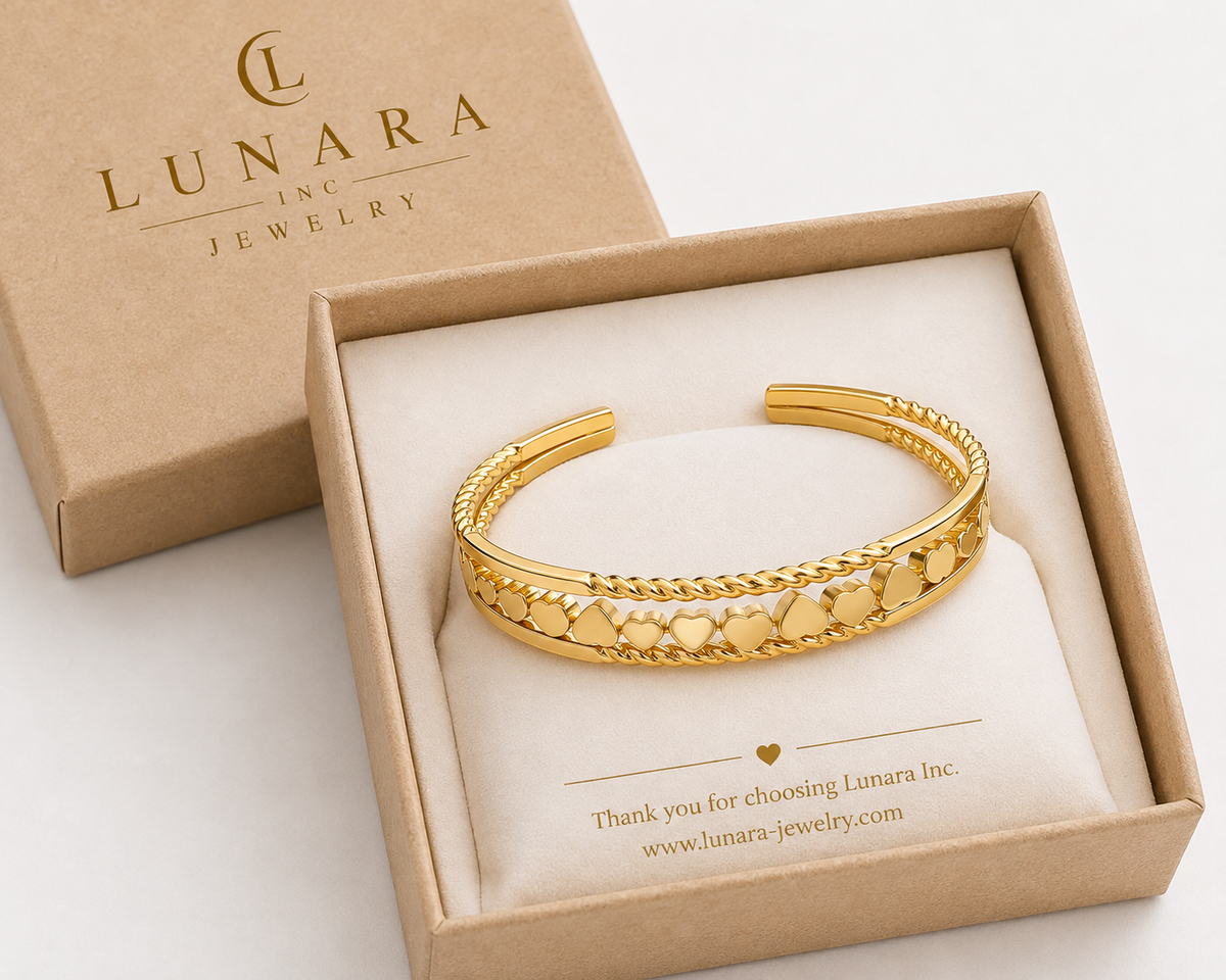 18K Gold Heart Open Bangle