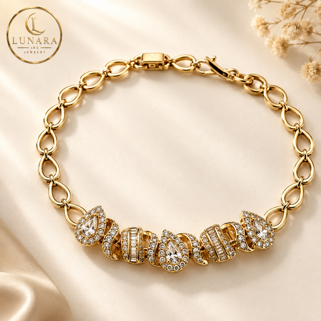 Lunara Crystal Drop Bracelet – Gold Edition
