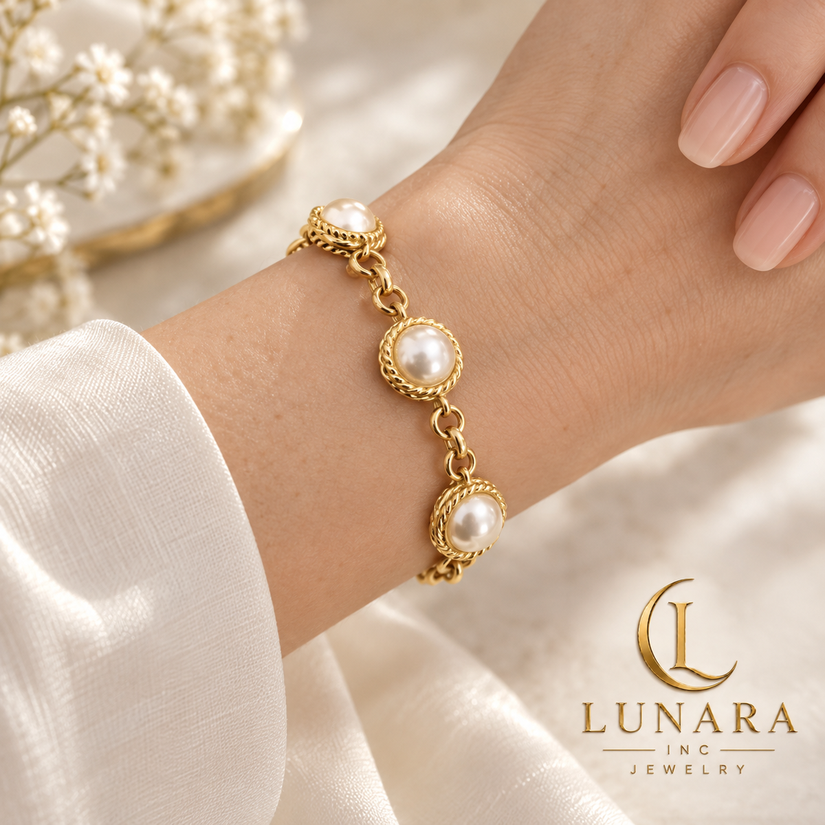 Golden Five-Pearl Bracelet