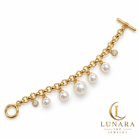 Graduated Pearl & Crystal Toggle Bracelet