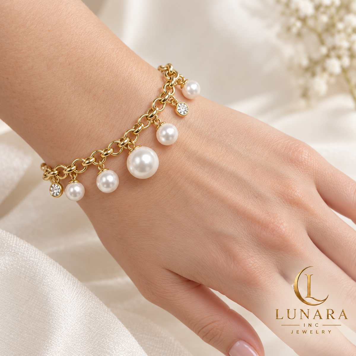 Graduated Pearl & Crystal Toggle Bracelet