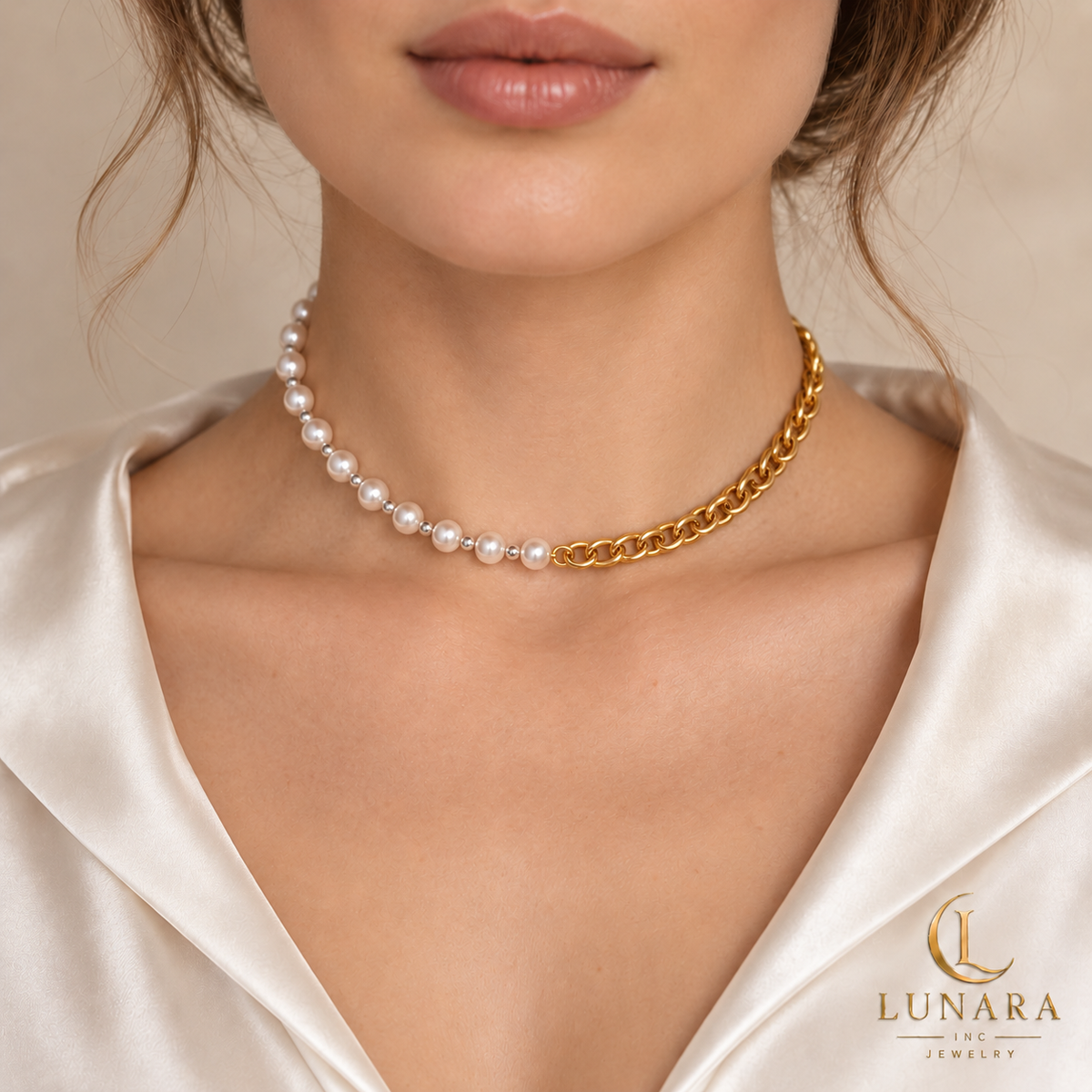 Pearl & Gold Chain Choker