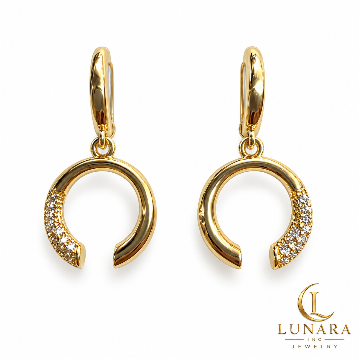 Golden Crescent Zirconia Earrings