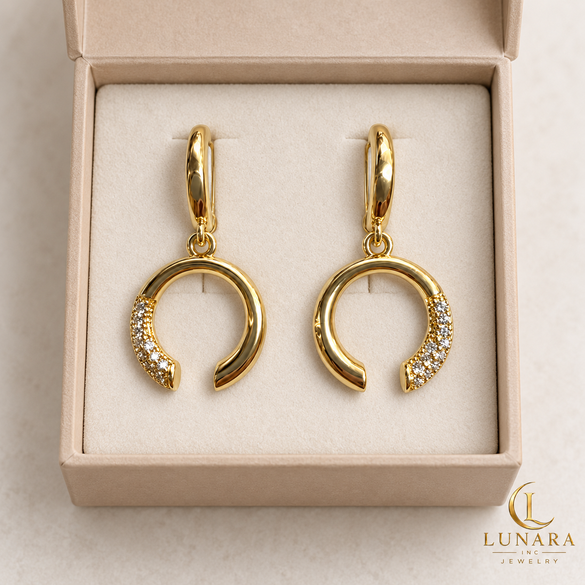 Golden Crescent Zirconia Earrings