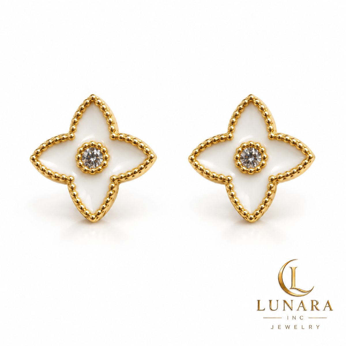 Mini White Enamel Flower Stud Earrings
