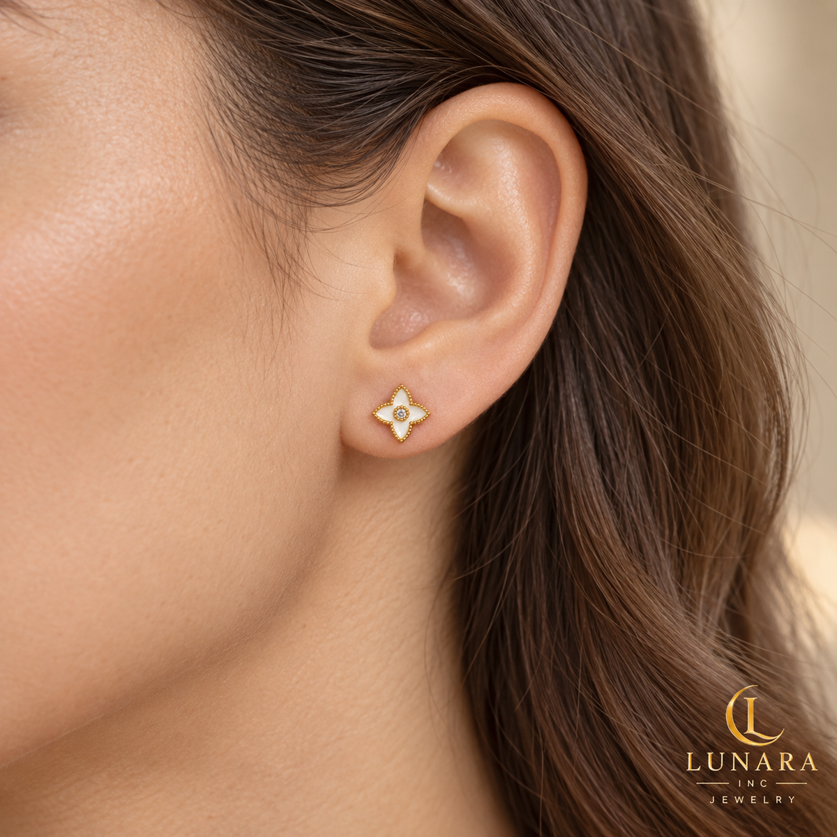 Mini White Enamel Flower Stud Earrings