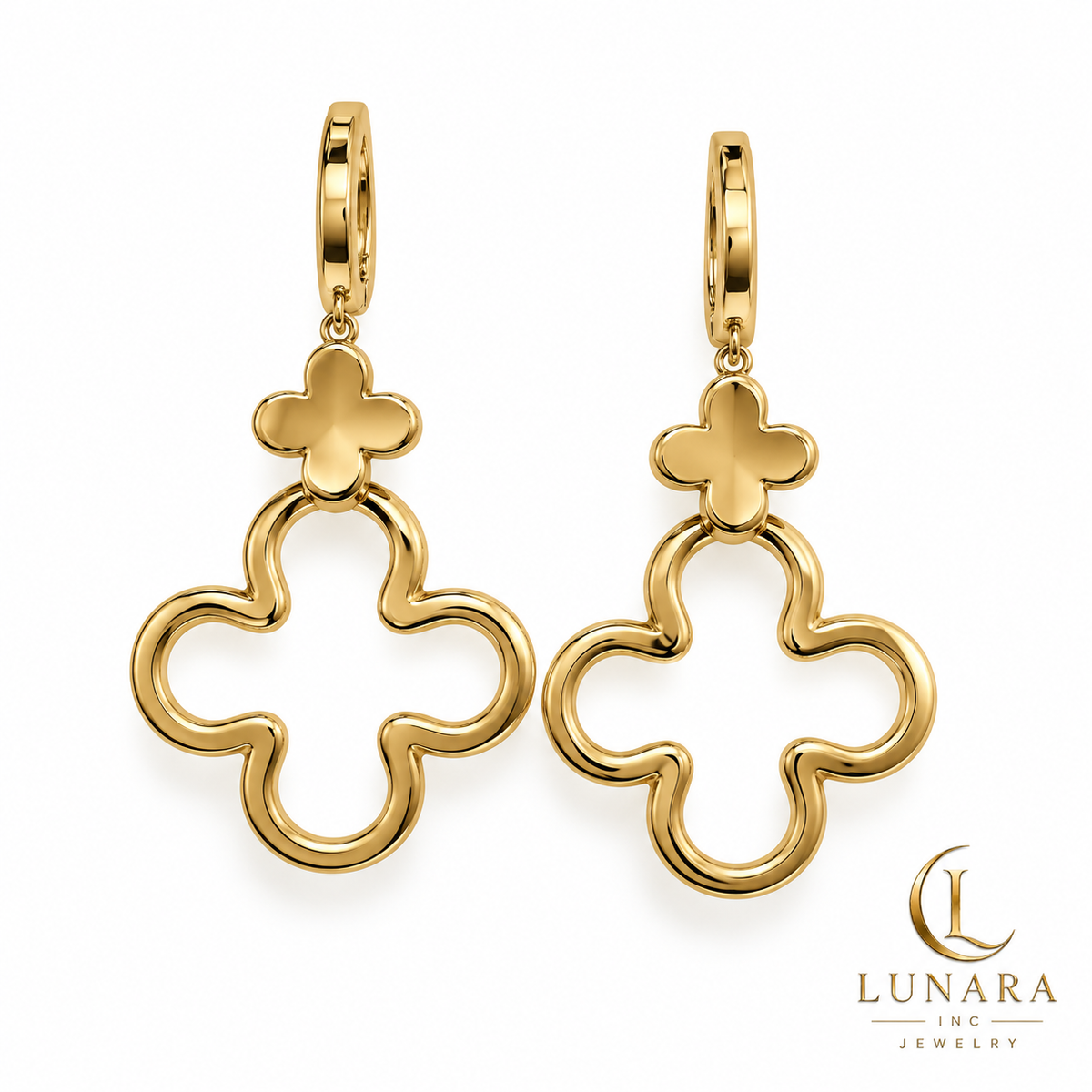 Golden Double Clover Drop Earrings